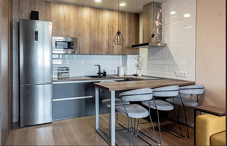 Малогабаритные угловые кухни 5 кв. м: фото с холодильником
